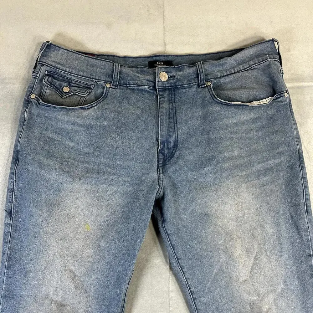 True Religion Ricky Relaxed Straight Jeans Mens 40 Blue Med Wash Flap Pocket